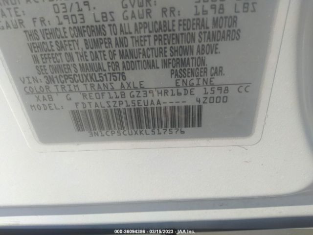 3N1CP5CUXKL517576 Nissan KICKS SV