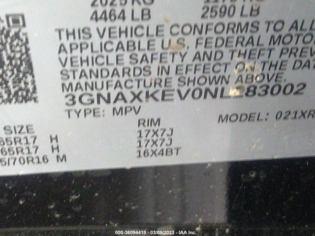Chevrolet EQUINOX LT 2022 3GNAXKEV0NL283002 Image 9