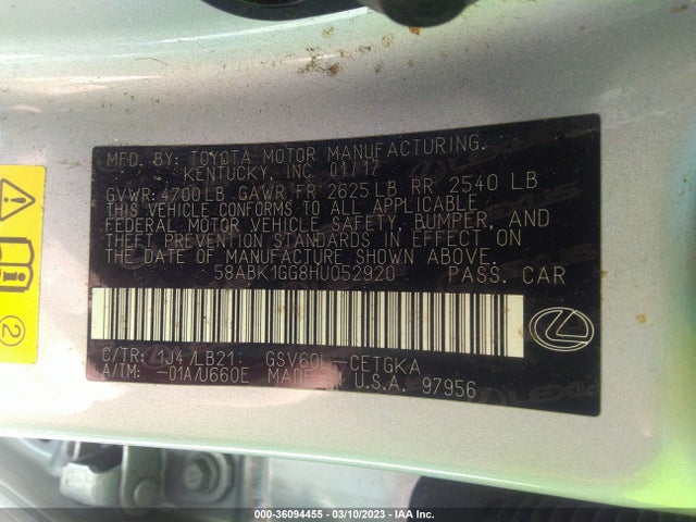 2017 Lexus ES, VIN: 58ABK1GG8HU052920
