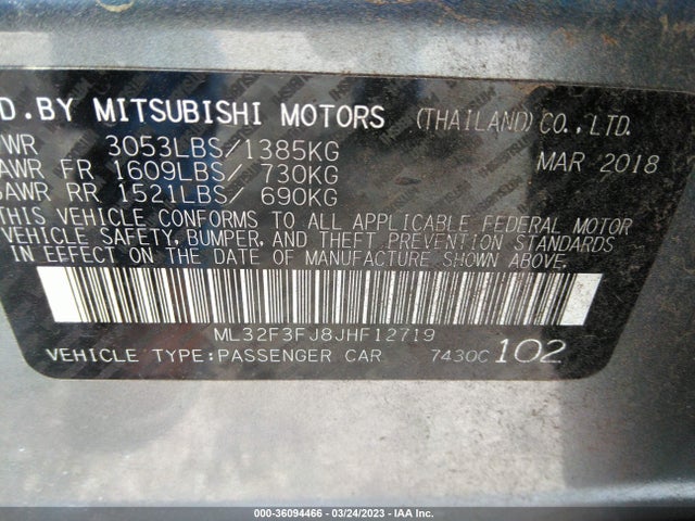 ML32F3FJ8JHF12719 Mitsubishi Mirage G4 Es