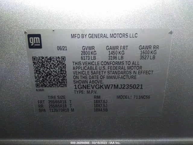2021 Chevrolet Traverse, VIN: 1GNEVGKW7MJ235021