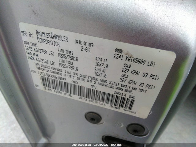 2006 JEEP LIBERTY SPORT VIN: 1J4GL48KX6W218045