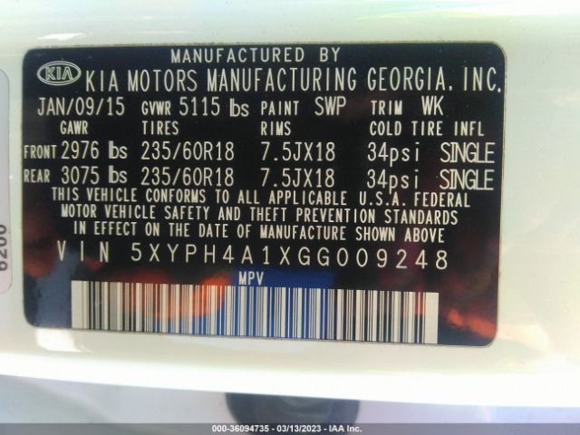 5XYPH4A1XGG009248 KIA Sorento