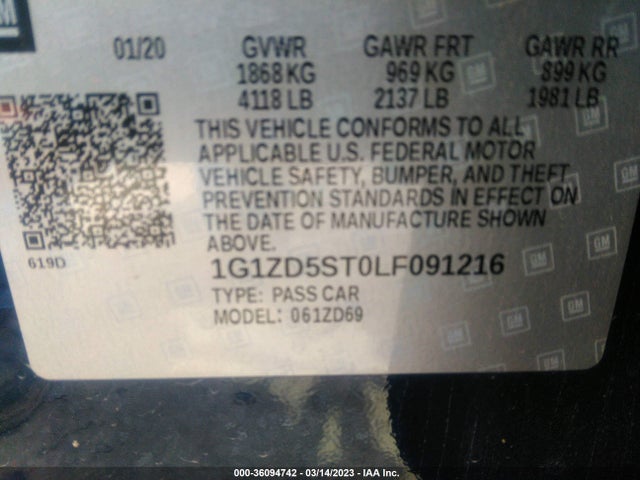 Chevrolet MALIBU LT 2020 1G1ZD5ST0LF091216 Image 9