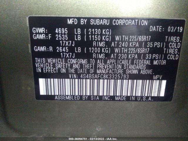 4S4BSAFC8K3325793 Subaru Outback Premium