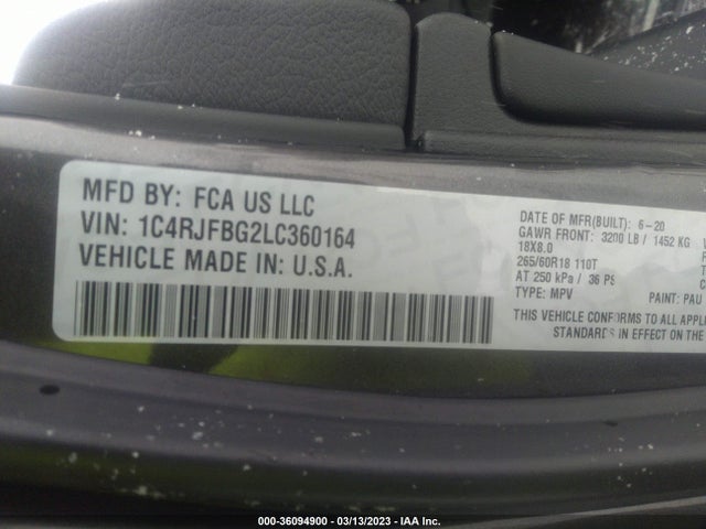 2020 JEEP GRAND CHEROKEE LIMITED VIN: 1C4RJFBG2LC360164