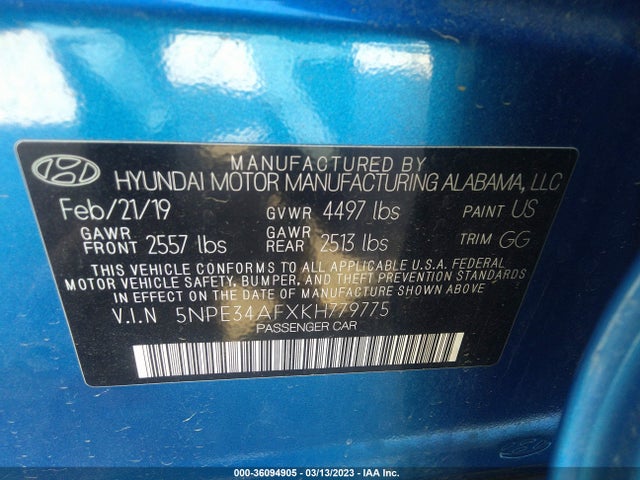 Hyundai SONATA SEL 2019 5NPE34AFXKH779775 Image 10