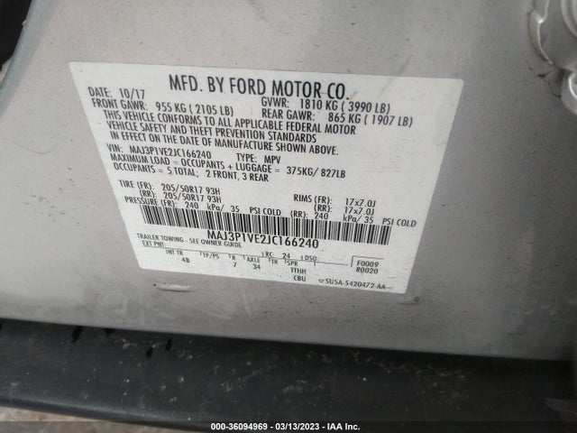 2018 FORD ECOSPORT TITANIUM VIN: MAJ3P1VE2JC166240