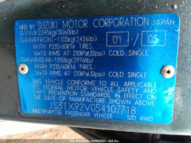 JS3TX92V054107718 Suzuki XL-7
