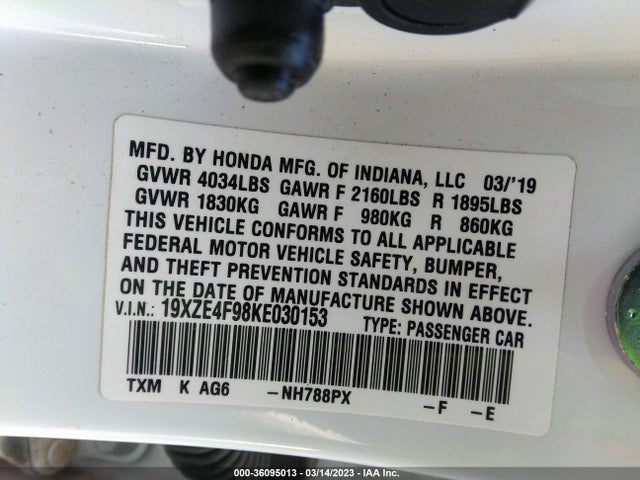 Honda Insight Touring 2019 19XZE4F98KE030153 Image 10