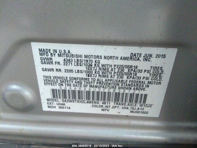 4A4AR4AU5FE038721 Mitsubishi Outlander Sport Se