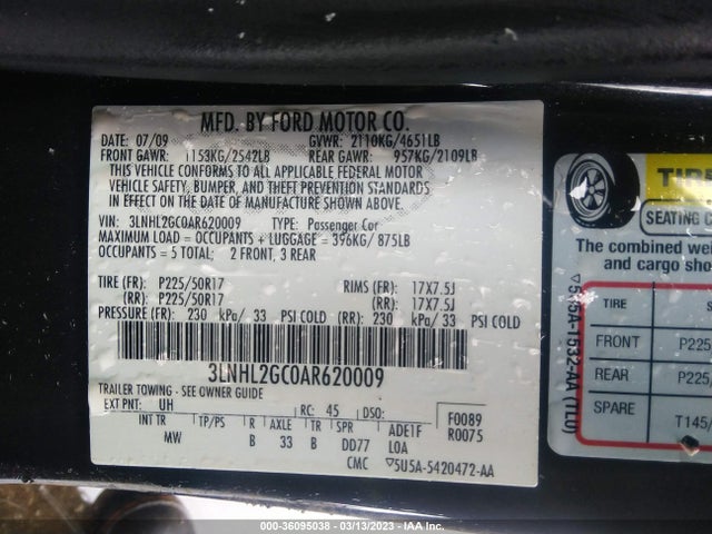 2010 LINCOLN MKZ VIN: 3LNHL2GC0AR620009