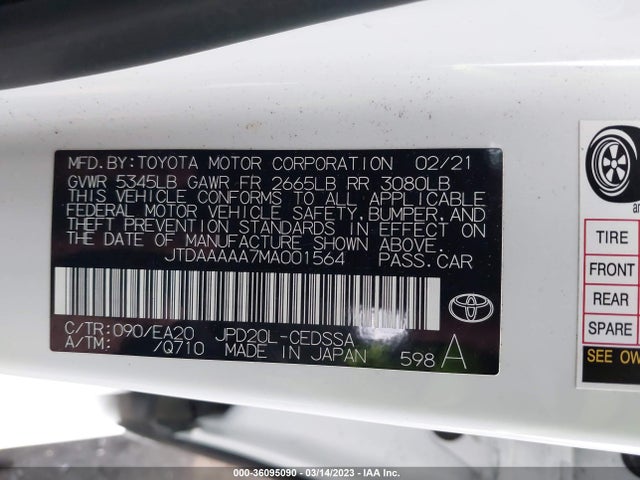 Toyota Mirai Xle 2021 JTDAAAAA7MA001564 Image 10