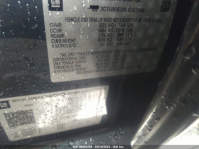 GMC Sierra 1500 Slt 2020 3GTU9DED5LG422646 Image 9