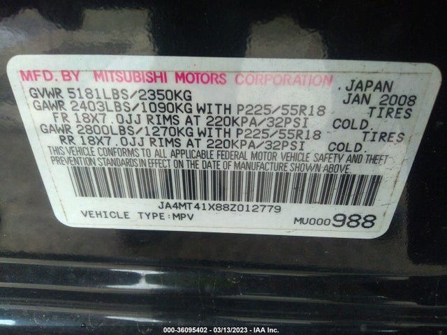 JA4MT41X88Z012779 Mitsubishi Outlander Xls