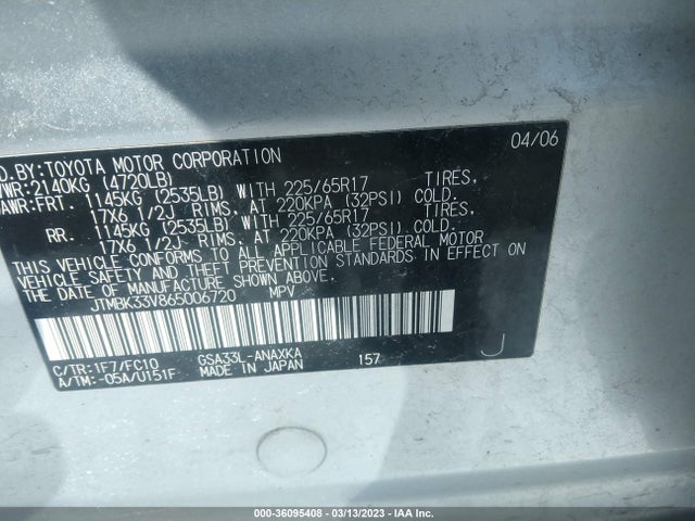 2006 TOYOTA RAV4 BASE VIN: JTMBK33V865006720