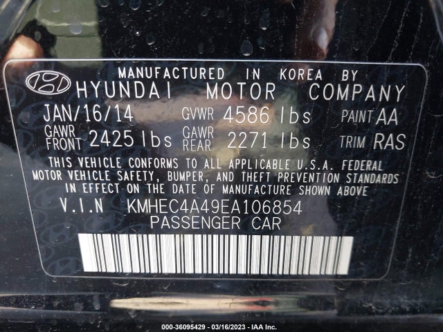 Hyundai Sonata Hybrid Limited 2014 KMHEC4A49EA106854 Image 9