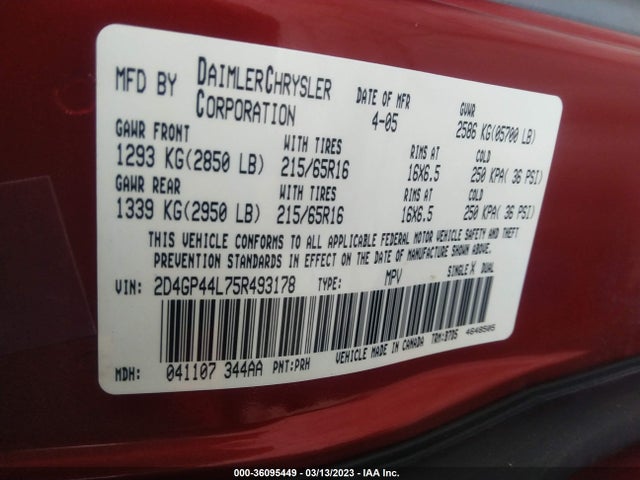 Dodge Grand Caravan Sxt 2005 2D4GP44L75R493178 Image 10