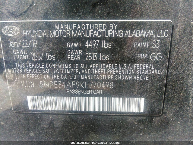Hyundai SONATA SEL 2019 5NPE34AF9KH770498 Image 10