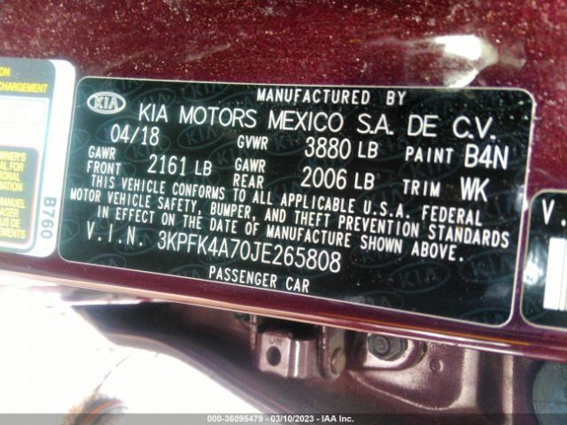 3KPFK4A70JE265808 KIA FORTE LX