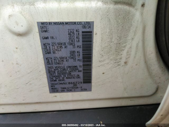 5N1AT2MV9EC866729 Nissan Rogue Sl