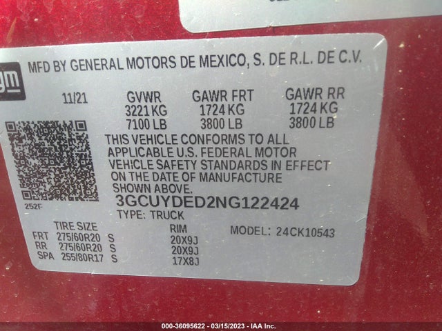 Chevrolet Silverado 1500 Ltd Lt 2022 3GCUYDED2NG122424 Image 9