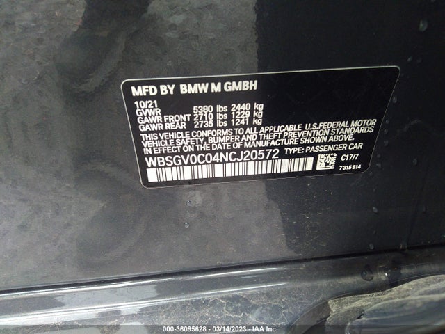 2022 BMW M8, VIN: WBSGV0C04NCJ20572