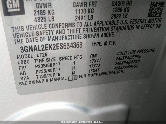 2014 Chevrolet Captiva Sport, VIN: 3GNAL2EK2ES634368