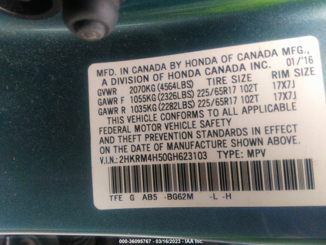 Honda CR-V EX 2016 2HKRM4H50GH623103 Image 9
