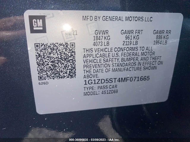 Chevrolet MALIBU LT 2021 1G1ZD5ST4MF071665 Image 9