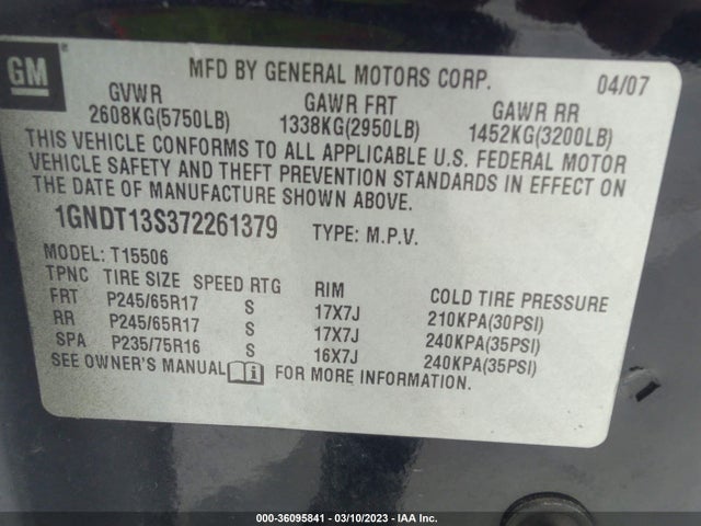 Chevrolet Trailblazer Lt 2007 1GNDT13S372261379 Image 10