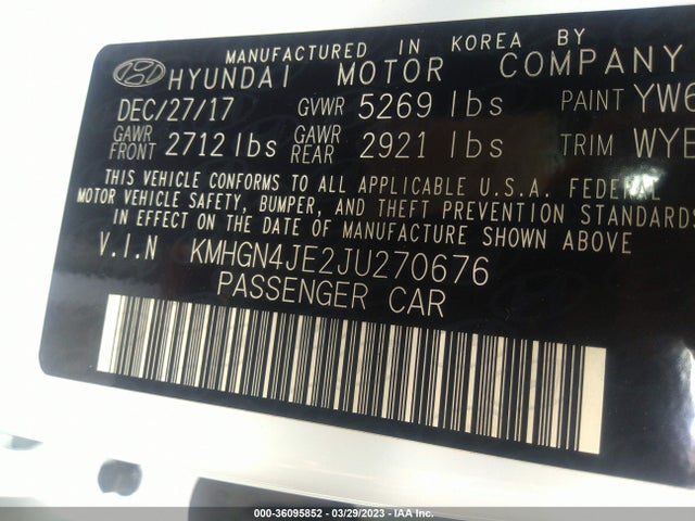 2018 Genesis G80, VIN: KMHGN4JE2JU270676