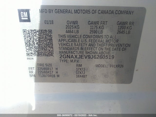 Chevrolet EQUINOX LT 2018 2GNAXJEV9J6260519 Image 10