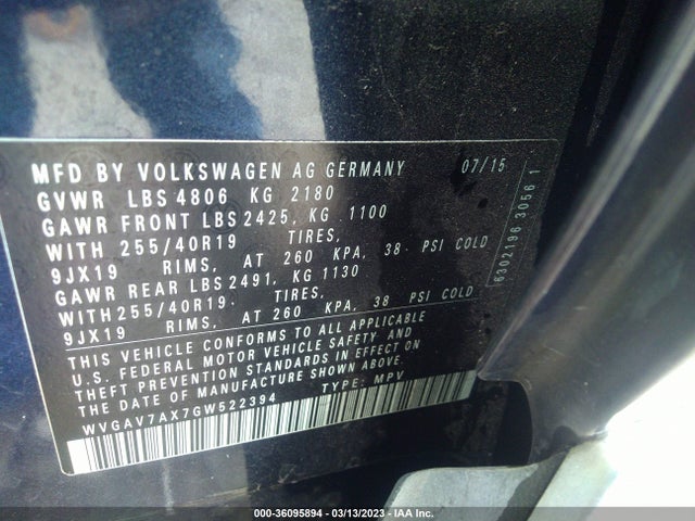 WVGAV7AX7GW522394 Volkswagen Tiguan Sel