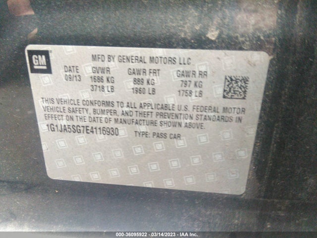 Chevrolet SONIC LS 2014 1G1JA5SG7E4116930 Image 10