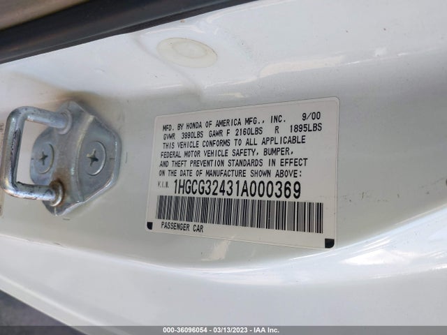 Honda Accord Cpe Lx 2001 1HGCG32431A000369 Image 10