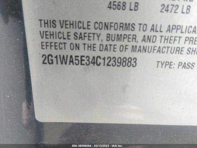 Chevrolet Impala Ls Retail 2012 2G1WA5E34C1239883 Image 9