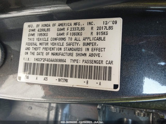 Honda ACCORD SDN 2010 1HGCP2F40AA069864 Image 11