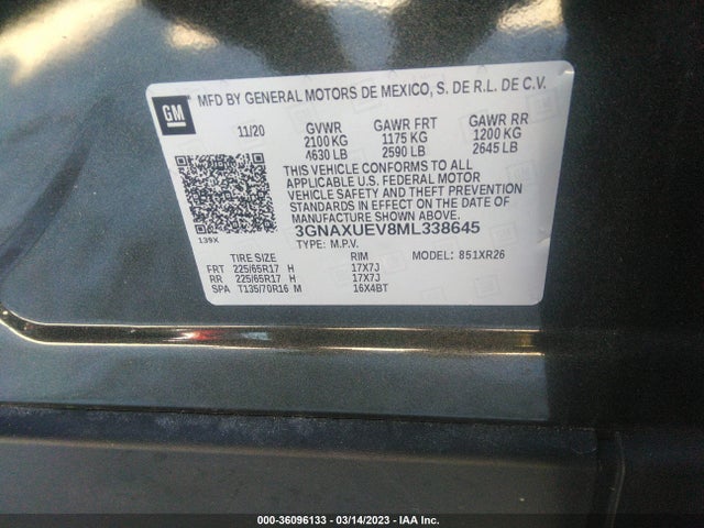 Chevrolet EQUINOX LT 2021 3GNAXUEV8ML338645 Image 9