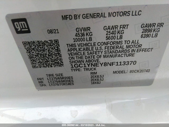 2022 Chevrolet Silverado 2500, VIN: 1GC1YNEY8NF113370