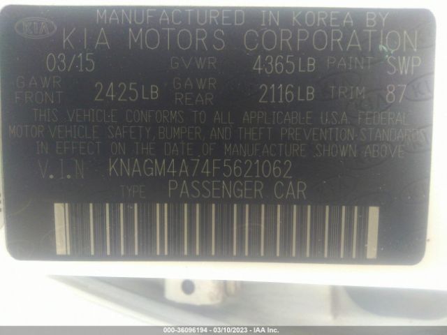 KNAGM4A74F5621062 KIA Optima Lx