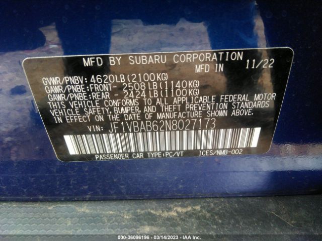 JF1VBAB62N8027173 Subaru WRX