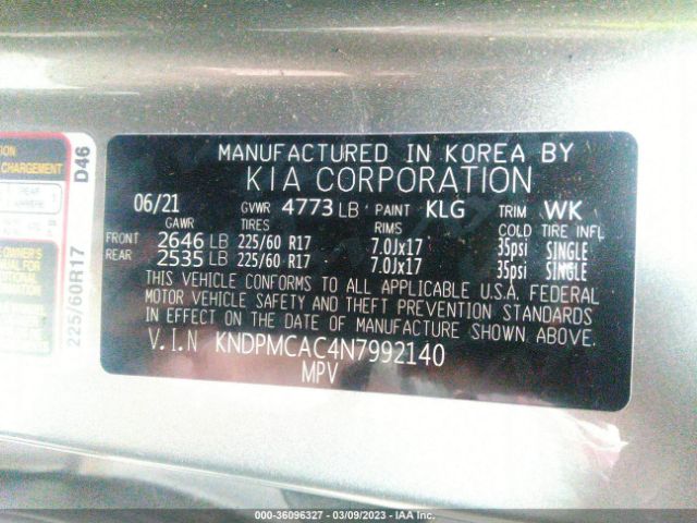 KNDPMCAC4N7992140 KIA Sportage Lx
