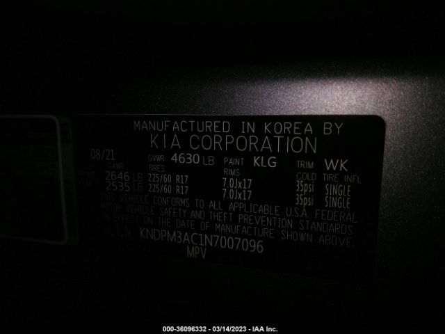 KNDPM3AC1N7007096 KIA Sportage Lx