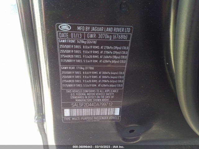 Land Rover RANGE ROVER SPORT 2013 SALSF2D44DA799712 Image 9
