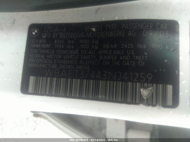 WBAET37443NJ41259 BMW 3 Series 325i