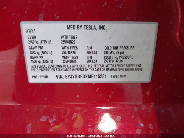 Tesla Model Y Standard Range 2021 5YJYGDEDXMF115231 Image 9