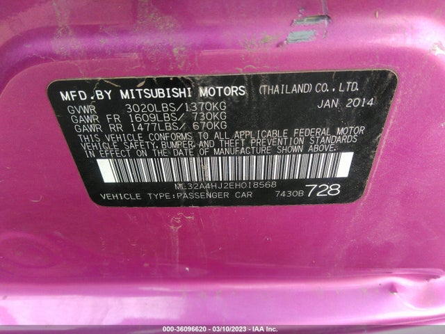 ML32A4HJ2EH018568 Mitsubishi MIRAGE ES