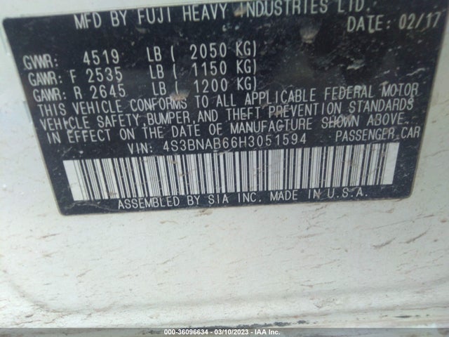 Subaru Legacy 2017 4S3BNAB66H3051594 Image 10