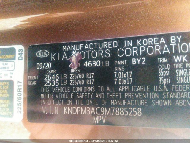 KNDPM3AC9M7885258 KIA Sportage Lx